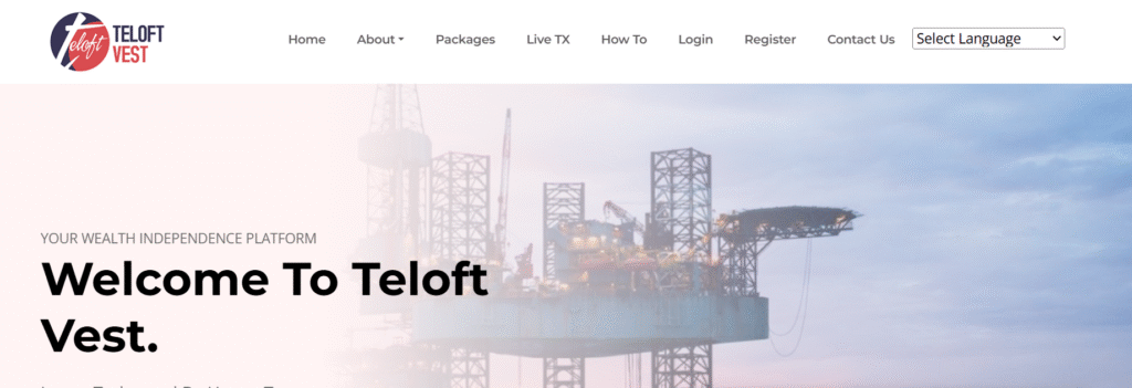 TeloftVest scam review showing the official homepage of TeloftVest.com