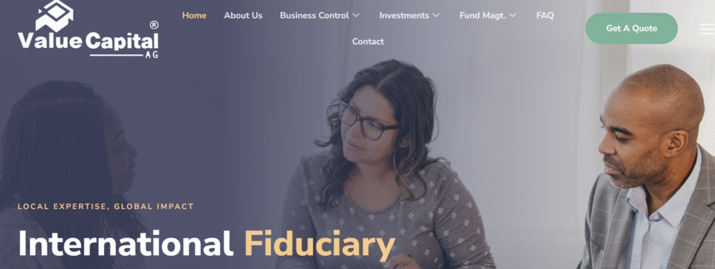 Screenshot of ValueCapitalAG.com homepage showing scam warning