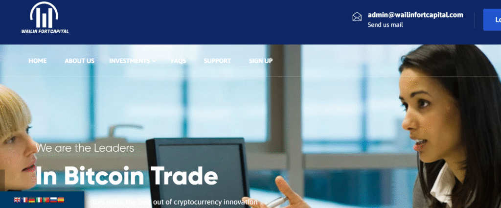 WailinFortCapital.com homepage showing scam investment claims