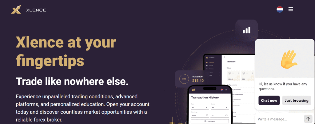 Xlence.com homepage screenshot showing potential scam layout